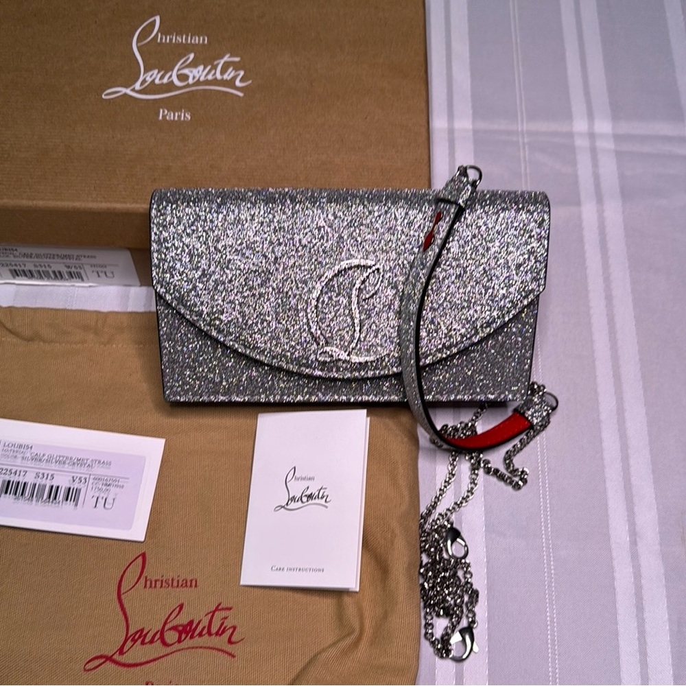 Christian Louboutin Loubi54 Silver Glitter Clutch Bag